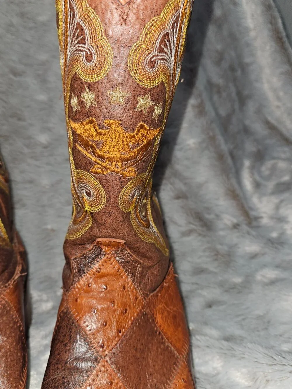 El General Pointed Toe Patchwork Ostrich Cowboy Boots Mens 8.5  {#826-4}